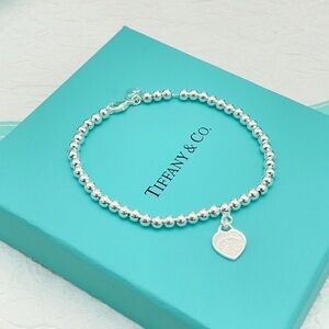 Tiffany & Co. Sterling Silver Bead Bracelet with Heart Tag - Silver